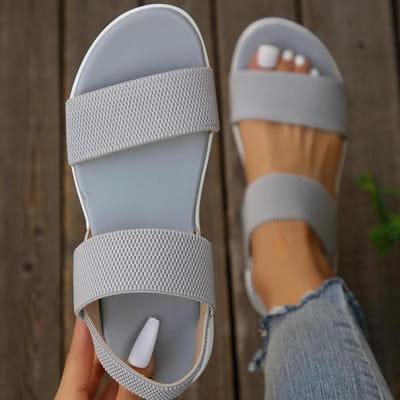 Dames Gebreide Elastische Stoffen Wedge Sandalen Instappers Lichtgewicht Wandelsandalen Dames Plus Size Comfortabele Zomerschoenen voor Vrouwen 36 gray