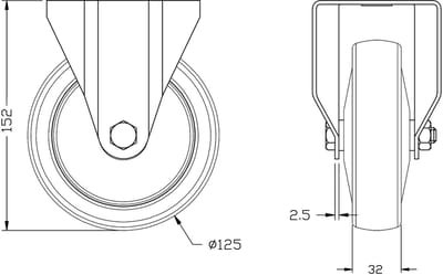 125 mm (5 inch) zwenkwiel met grijze rubberen band, vast, zeer stevig, draagvermogen 260 kg, set van 2