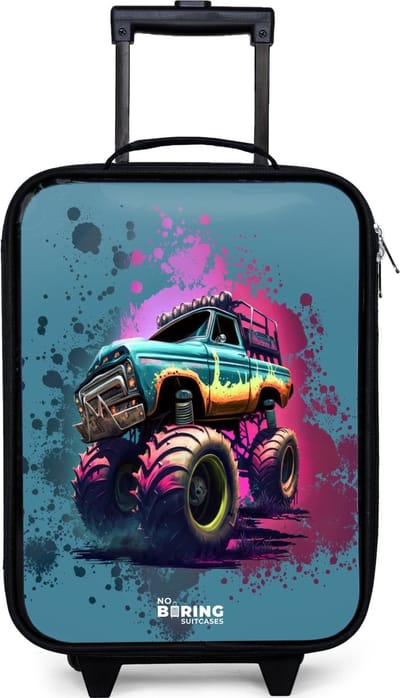 NoBoringSuitcases.com® - Kinderkoffer jongen - Kindertrolley meisje - Monster Wheels - Koffer kind lichtgewicht - Reiskoffer trolley voor kinderen - Koffertje met lichtgevende wieltjes - Rolkoffer zwart