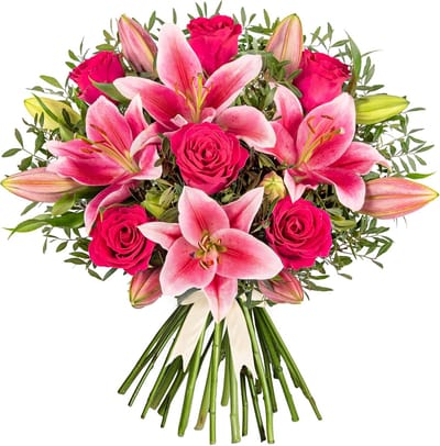 Roze Bloemstuk - Verse Bloemen - Elegant Cadeau - Hand Gebonden - 60 x 30 x 30 cm - Roze