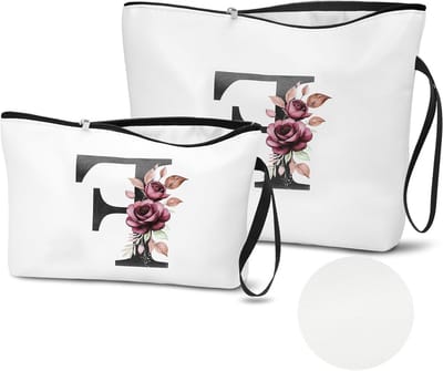 Cosmeticazakjes van PU-leer, 2-delige set met alfabetletters, ideaal als verjaardagscadeau voor vrouwen, trendy make-up opbergtas
