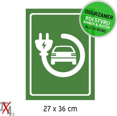 Pictogram/ bord Dibond | Laadpaal | 27 x 36 cm | Universeel zonder taal | Laadpunt elektrisch voertuig | Duurzaam | Roestvrij materiaal | Verkleurd niet | 1 stuk