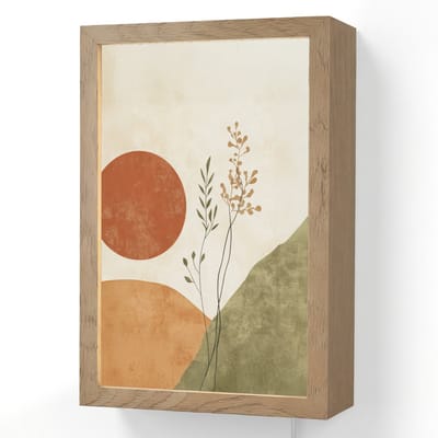 Wandlamp 20x30 cm - Oplaadbaar - Zon - Abstract - Takken - Oranje - Wandlampen binnen woonkamer - Slaapkamer lamp met kabel - Decoratieve nachtlamp - Vloerlamp snoer