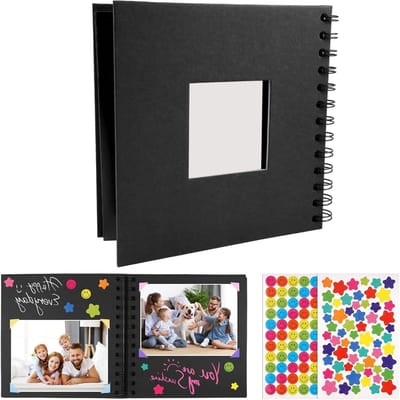 SnelShoppen - 17x17cm Fotoalbum voor DIY Ontwerpen, 40 Pagina's Scrapbook Album met Zwarte Pagina's, Ringband Fotoalbum met 2 Stickers, Ideaal voor Ve