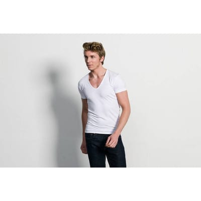 Slater 6700 - Stretch 2-pack T-shirt diepe V-hals korte mouw wit M 95% organisch katoen 5% elastan