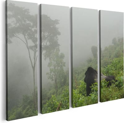 Artaza Canvas Schilderij Vierluik Gorilla in het Woud tijdens de Mist - 80x60 - Foto Op Canvas - Canvas Print