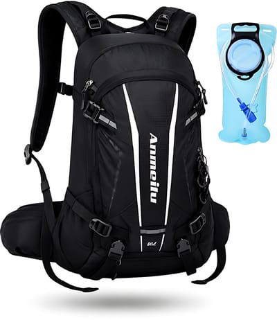 CarryQuest® - 20L Fietsrugzak Schoudertas - Nylon Hydratatierugzak met Drinksysteem, Regenhoes, Rugventilatie & Front-/Toploader - 47x28x16 cm - Zwart