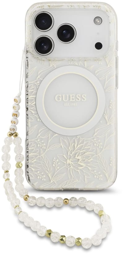Guess hoesje - Geschikt voor iPhone 17 Pro en geschikt voor iPhone 18 Pro - Geschikt voor MagSafe - Koord - Wit