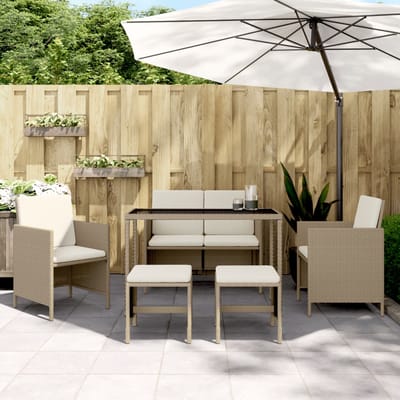 vidaXL - 6-delige - Tuinset - met - kussens - poly - rattan - beige