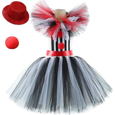 Costume de Clown Tueur Halloween Pour Enfants Clown Noir Rouge Cirque Filles Robe Ensemble Enfants Rayé Carnaval Fête Vêtements Effrayants 2-3Y(80-90cm) gray