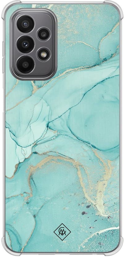 Casimoda® hoesje - Geschikt voor Samsung Galaxy A23 - Marmer mint groen - Shockproof case - Extra sterk - Siliconen/TPU - Mint, Transparant