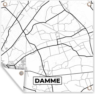Tuin poster België – Damme – Stadskaart – Kaart – Zwart Wit – Plattegrond - 200x200 cm - Tuindoek
