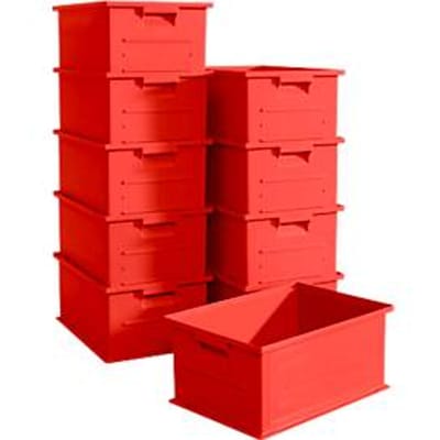 Stapelbak SSI Schäfer serie 14/6-2, inhoud 21 l, tot 30 kg, verzonken handgrepen & etikethouder, polypropeen, rood, 10 stuks