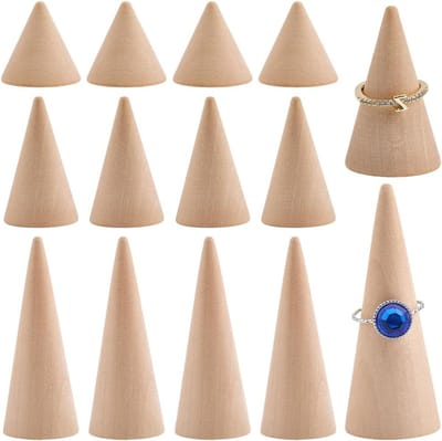 Houten kegelvormige ringhouder in 3 maten, natuurlijk en onafgewerkt, perfect voor kaptafel en vloerdecoratie, modern design