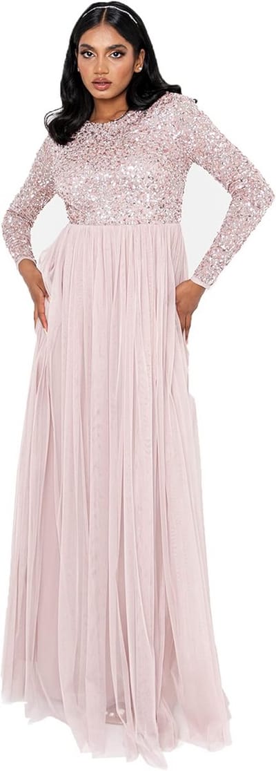 Chique Avondjurk Dames Plus Size Lange Mouwen Zeemeermin Maxi Bruiloft Gast Jurk Pailletten