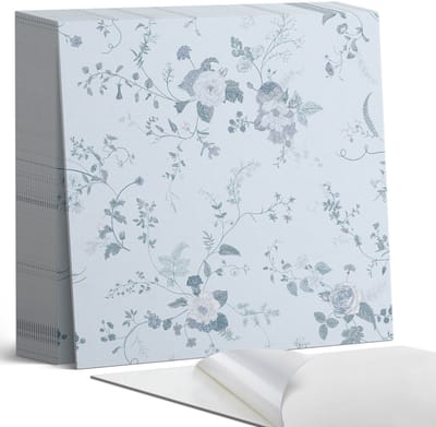 Coloray Plaktegels - Bloemenpatroon op de achtergrond Zelfklevende Tegels - 20 cm x 20 cm - Blauw Plaktegels - 20 stuks - Vierkant PVC Tegels - Plaktegels Badkamer - Plaktegels Vloer - Vinyltegels Vloer Zelfklevend - Wandtegel Zelfklevend