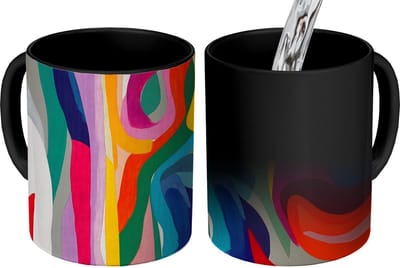 Magische Mok - Foto op Warmte Mokken - Koffiemok - Abstract - Kleurrijk - Golven - Lijnen - Magic Mok - Beker - 350 ML - Theemok