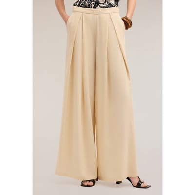 Motivi Linen Blend Trousers With Split Pleats Beige Size: 42 | Formal pants Outlet | Dames | Beige