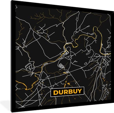 Fotolijst incl. Poster - Plattegrond - Durbuy - Kaart - Stadskaart - Goud - 40x40 cm - Posterlijst