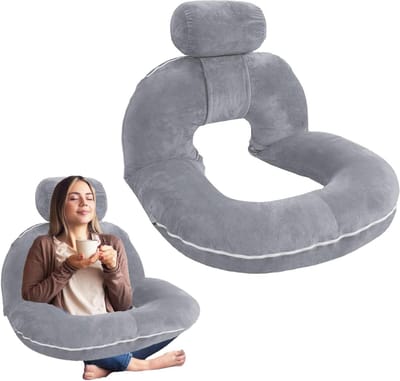 Leeskussen Bed Bank - Rugkussen Lezen - Comfortabel Zitten - Afneembare Nekrol - U-vormig - Grijs