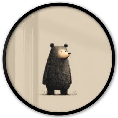 Poster in lijst Rond - Fotolijst 40x40 cm - Posters - Beer - Donkerbruin - Minimalistisch - Ronde posterlijst zwart - Decoratie - Wanddecoratie woonkamer - Muurdecoratie slaapkamer