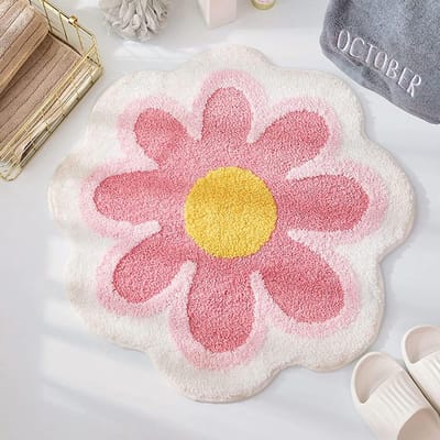 Vloerkleed voor de woonkamer, bloementapijt, zacht, antislip, badmat met hoge hygroscopiciteit, badmat, douchemat, voetmat, tapijt voor badkamer, woonkamer, toilet, 65 x 65 cm (roze)