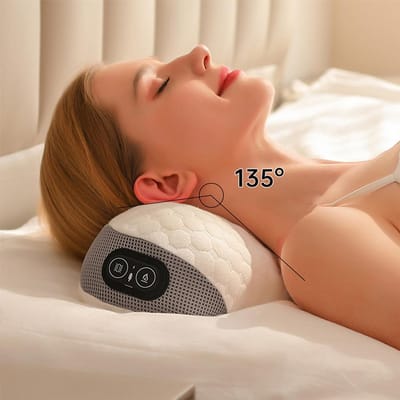 Nek Massageapparaat - Verwarmde Massager - Ergnomisch Cervicaal Kussen voor Nek - en Schouderontspanning - Wit