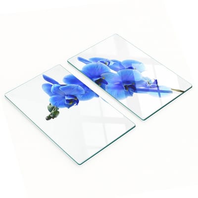 Decoratieve snijplanken van gehard glas, blauwe orchidee, 2x30x52 cm