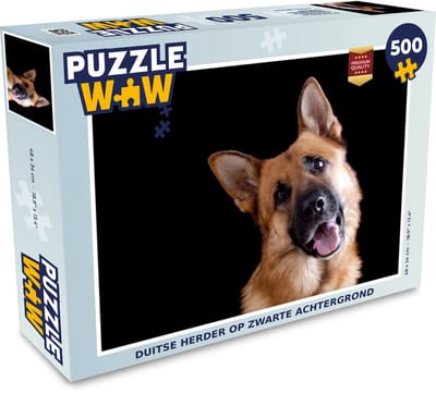 Puzzel Duitse herder op zwarte achtergrond - Legpuzzel - Puzzel 500 stukjes