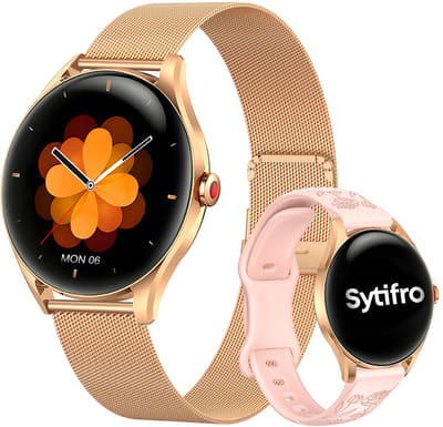 SYTIFRO smartwatch dames -smartwatch met 3D bolvormig glas - horloge dames 1.32" AMOLED 60Hz - 300 mAh (7 dagen) horloge - 130+ sportmodes & 2 jaar garantie