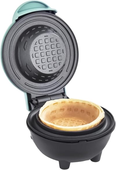 IJshoorntjes Maker - Wafelkom Maker - Desserts Maken - Gelijkmatige Verwarming - 17x13x17 cm - Blauw