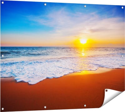Gards Tuinposter Strand en Zee tijdens Zonsondergang - 120x90 cm - Tuindoek - Tuindecoratie - Wanddecoratie buiten - Tuinschilderij