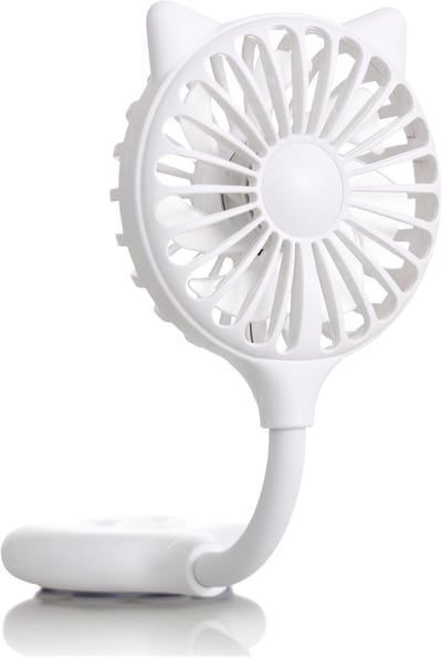 Mini-ventilator met kattenoortjes, 3 snelheidsstanden, flexibele hals, voet met zuignap, oplaadbaar via USB, 23 cm hoog (wit, 23 x 8 x 2,5 cm / klein)