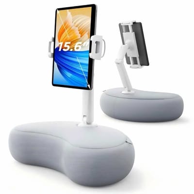 SJ® Tablet Kussen met Houder – Verstelbare Tablet Standaard, Ereader Houder – Geschikt voor Tablet & Smartphone tot 15.6 Inch – Zachte Pillow Pad – Wit