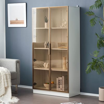 STILVORA Vitrinekast - Houten Vitrinekast Met Glasdeuren En LED Verlichting - 3 Planken - 80x40x160 cm - Wit