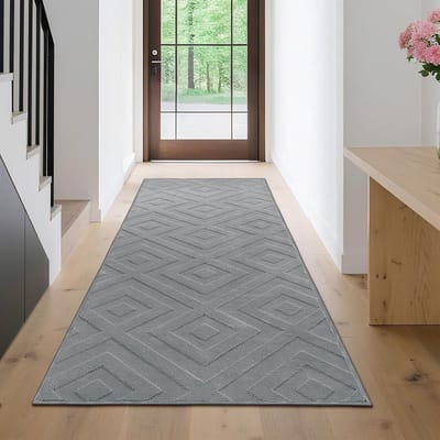 Famanu – Hal- en keukenloper - grijs - 80 x 300 cm - antislip - wasbaar - moderne rug voor ingang - woonkamer en slaapkamer
