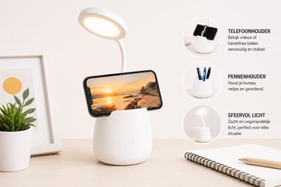 LED Bureaulamp met Pennenhouder – Draadloos – USB Oplaadbaar – Touch Bediening – Wit