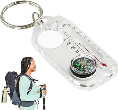 Survival Kompas - Thermometer Sleutelhanger - Outdoor Navigatie - 3-in-1 Hulpmiddel - 8 x 4 cm - Zwart