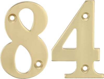 AMIG Huisnummer 84 - massief messing - 5cm - incl. bijpassende schroeven - gepolijst - goudkleur