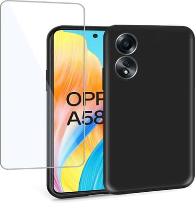Geschikt voor OPPO A58 - Hoesje + Screenprotector – Gehard Glas Cover - Suède Case Zwart