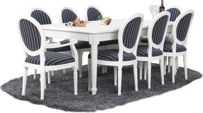 Mozart - Eethoek - Tafel met 8 Rococo stoelen - Barok stijl - Cremewit