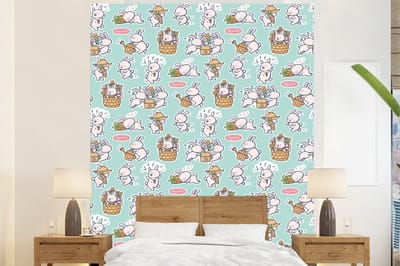 Behang - Fotobehang Konijn - Tuin - Patroon - Breedte 225 cm x hoogte 280 cm