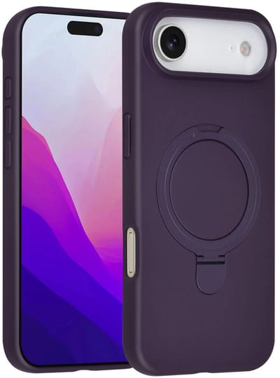 Backcover Hoesje Geschikt voor: iPhone Air Volledig Dekkende Schokbestendige Siliconen Backcover met Ringstandaard – 360° Bescherming - Grape Purple