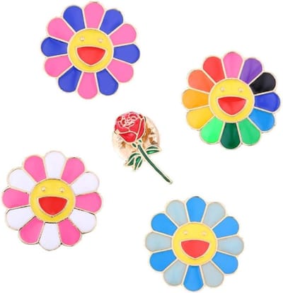 Cosensi - Zonnebloemen Roos Broche Emaille Legering Veiligheidsspeld - Set van 5 - Dames Meisjes - Kleurrijk Metaal - Modeaccessoire - Trendy Stijlvol