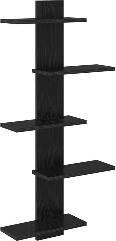 vidaXL - Wandzwevend - Plank - Zwart - eiken - 48,5 - x - 15 - x - 101 - cm - Bewerkt - hout