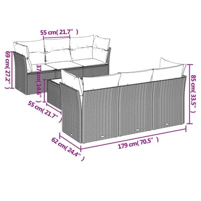 vidaXL - 7-delige - Loungeset - met - kussens - poly - rattan - beige