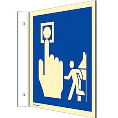 moedel vlaggenbord "huisalarm/brandalarm/evacuatie", verlichtingsklasse C, 160 mcd/m², tot 14,8 m, L 148 x B 148 mm, aluminium, blauw-wit