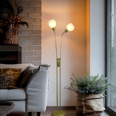 Olucia - AYLEEN - Vloerlamp - Wit / Messing - Vorm: Rond