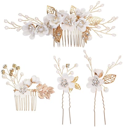 Cosensi - Dailygoods - Dailygoody - Gouden Haarkam Set - Bruid en Bruidsmeisje - Elegante Accessoires - Met Strassteentjes - Perfect voor Feestelijke Gelegenheden - Inclusie...