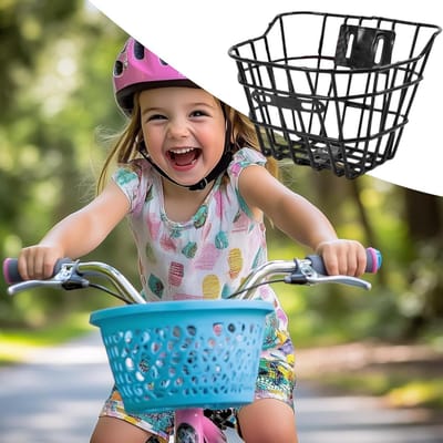 Fietsmand Voor - Opbergmand Fiets - Spullen Vervoeren - IJzeren Constructie - 19x23x14 cm - Zwart